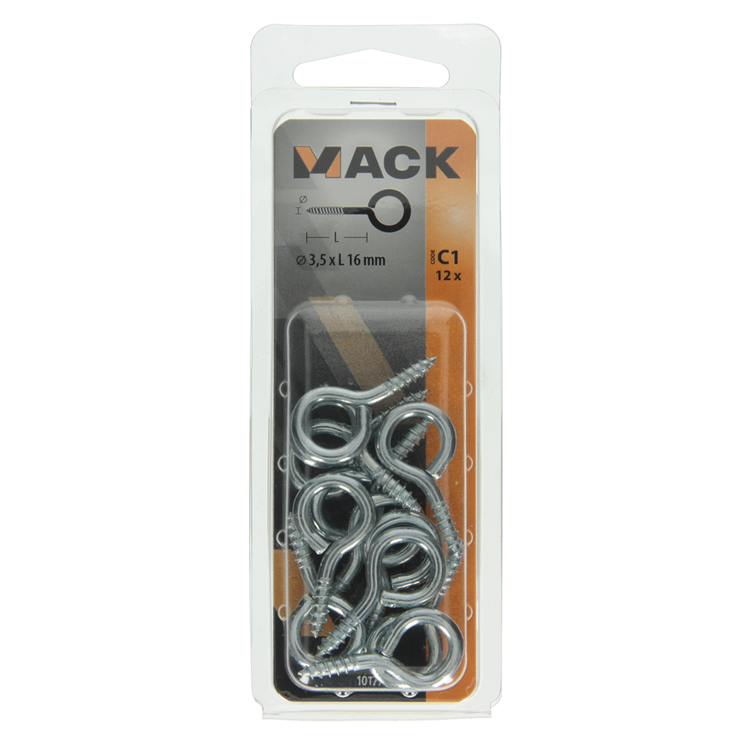 Afbeelding laden in galerijviewer, Mack 1017771 - schroefoog staal verzinkt 12st 3,5 x 16 mm | 10 stuks