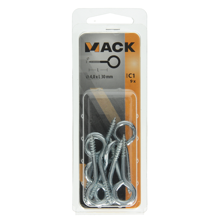 Afbeelding laden in galerijviewer, Mack 1017773 - schroefoog staal verzinkt 9 st 4,0 x 30 mm | 10 stuks