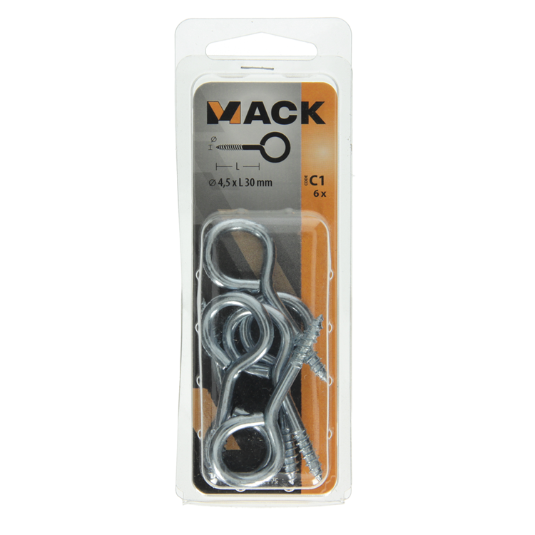 Afbeelding laden in galerijviewer, Mack 1017775 - schroefoog staal verzinkt 6 st 4,5 x 30 mm | 10 stuks