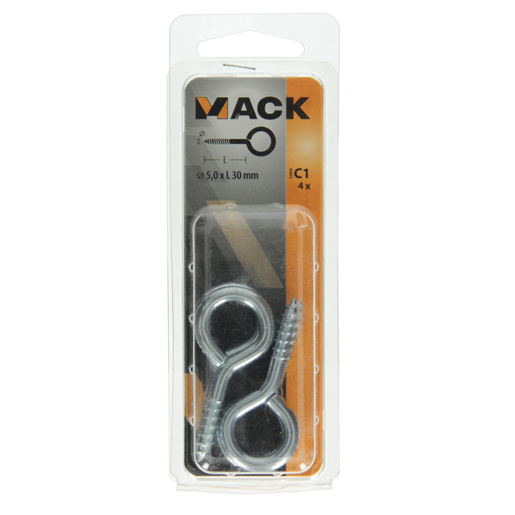 Afbeelding laden in galerijviewer, Mack 1017776 - schroefoog staal verzinkt 4 st 5,0 x 30 mm | 10 stuks