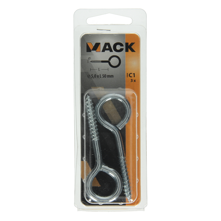 Afbeelding laden in galerijviewer, Mack 1017778 - schroefoog staal verzinkt 3 st 5,0 x 50 mm | 10 stuks