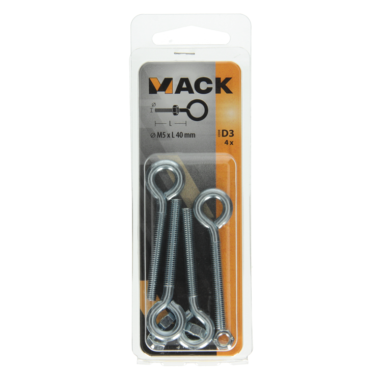 Afbeelding laden in galerijviewer, Mack 1017790 - schroefoog metrisch + moer verzinkt 4 st m5 x 40 mm | 10 stuks