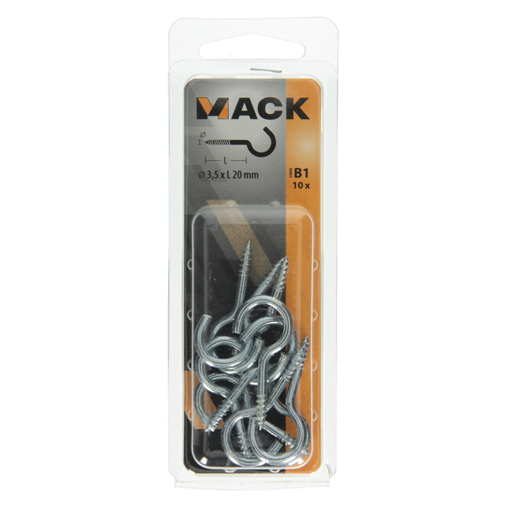 Afbeelding laden in galerijviewer, Mack 1017797 - schroefhaak staal verzinkt 10st 3,5 x 20 mm | 10 stuks