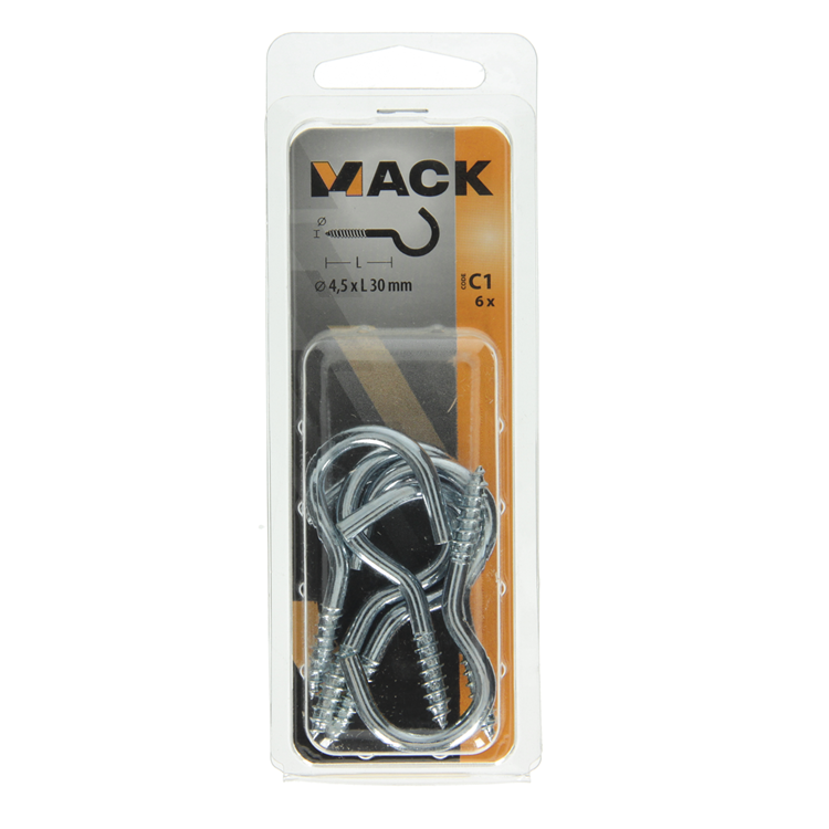 Afbeelding laden in galerijviewer, Mack 1017800 - schroefhaak staal verzinkt 6st 4,5 x 30 mm | 10 stuks