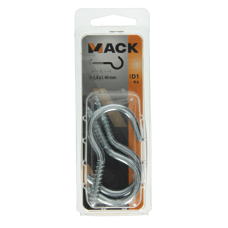 Afbeelding laden in galerijviewer, Mack 1017802 - schroefhaak staal verzinkt 4st 5,0 x 40 mm | 5 stuks