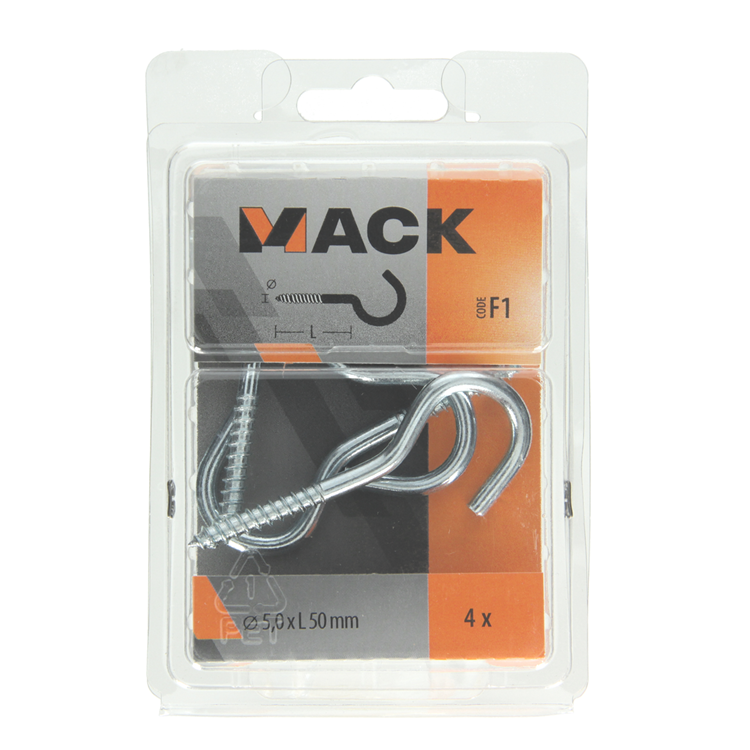 Afbeelding laden in galerijviewer, Mack 1017803 - schroefhaak staal verzinkt 4st 5,0 x 50 mm | 5 stuks