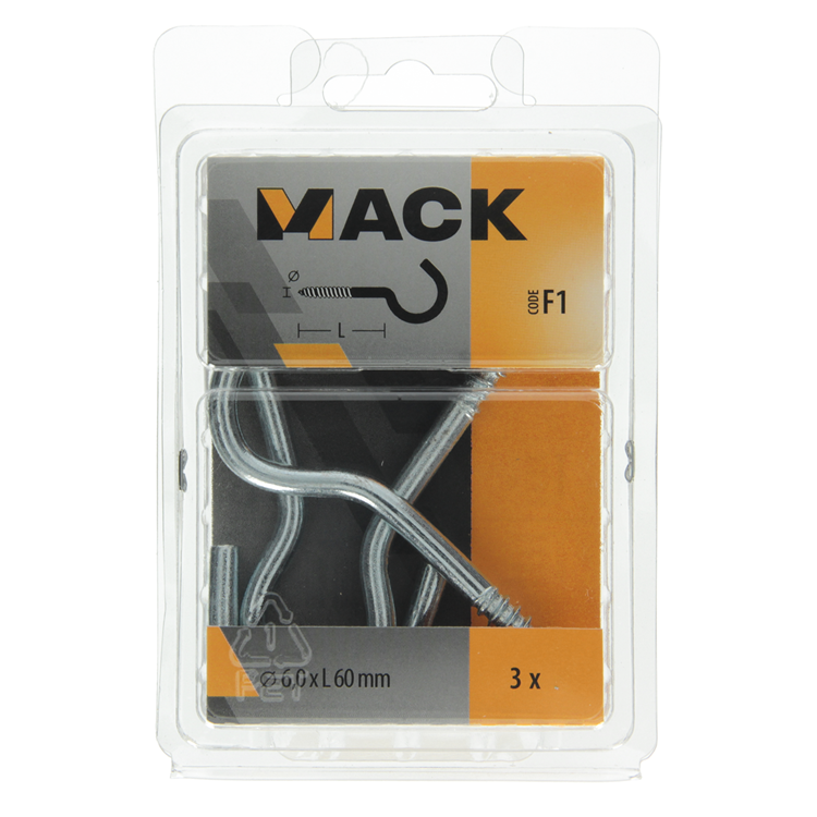 Afbeelding laden in galerijviewer, Mack 1017804 - schroefhaak staal verzinkt 3st 6,0 x 60 mm | 5 stuks