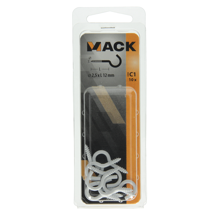 Afbeelding laden in galerijviewer, Mack 1017805 - schroefhaak staal wit 10st 2,5 x 12 mm | 10 stuks