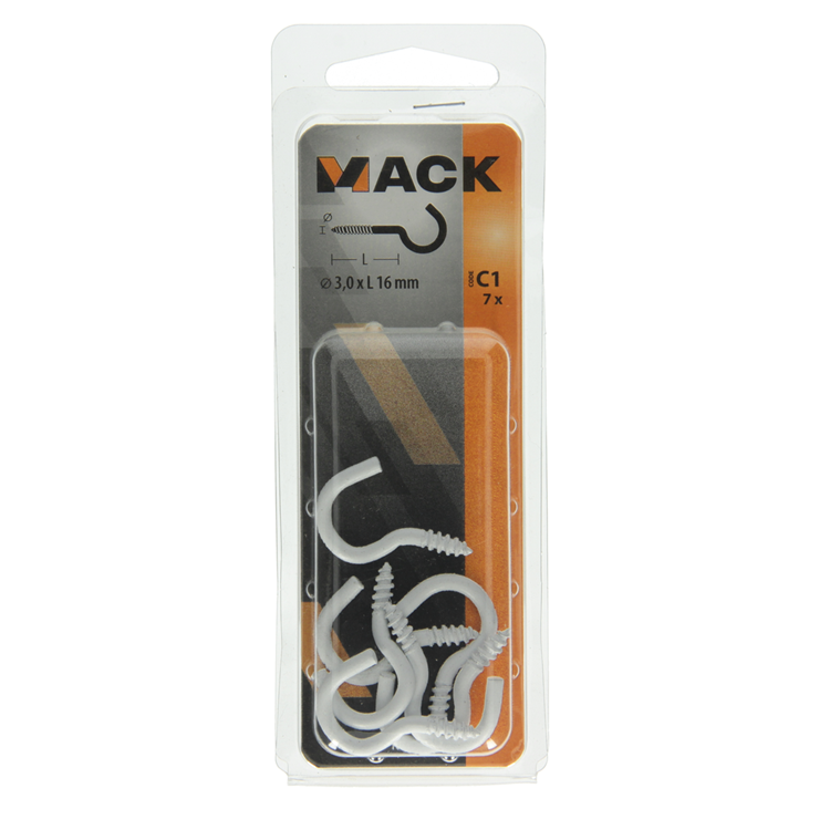 Afbeelding laden in galerijviewer, Mack 1017806 - schroefhaak staal wit 7 st 3,0 x 16 mm | 10 stuks