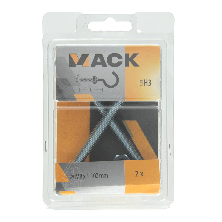 Afbeelding laden in galerijviewer, Mack 1017814 - schroefhaak metrisch + moer verzinkt 2st m8 x 100 mm | 5 stuks