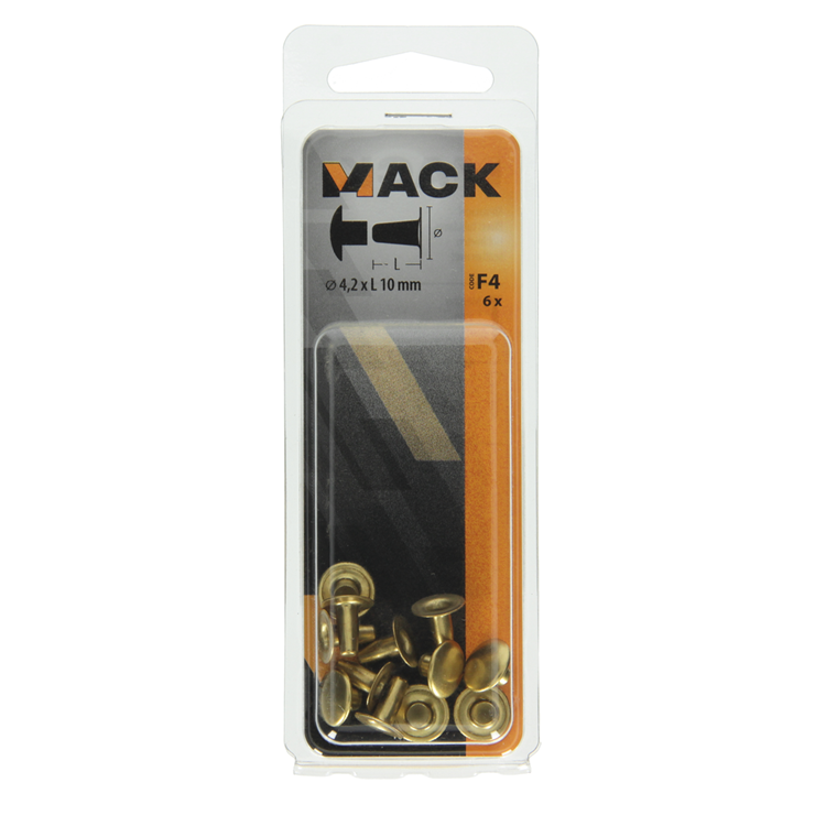 Afbeelding laden in galerijviewer, Mack 1019717 - klinknagel messing 6 st 4,2 x 10 mm | 10 stuks