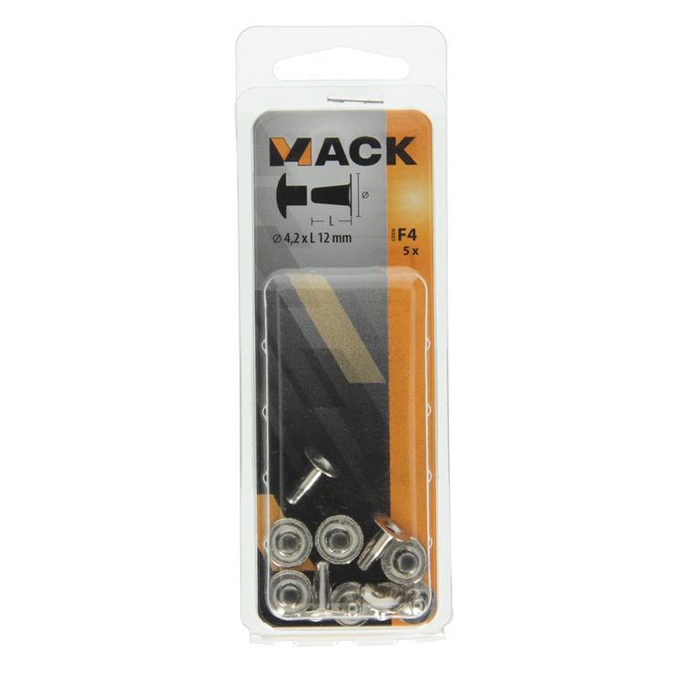 Afbeelding laden in galerijviewer, Mack 1019724 - klinknagel messing vernikkeld 5 st 4,2 x 12 mm | 10 stuks