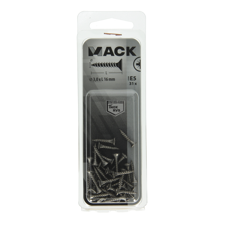 Afbeelding laden in galerijviewer, Mack 1019730 - spaanplaatschroef vz kop rvs 31 st 3,0 x 16 mm | 10 stuks