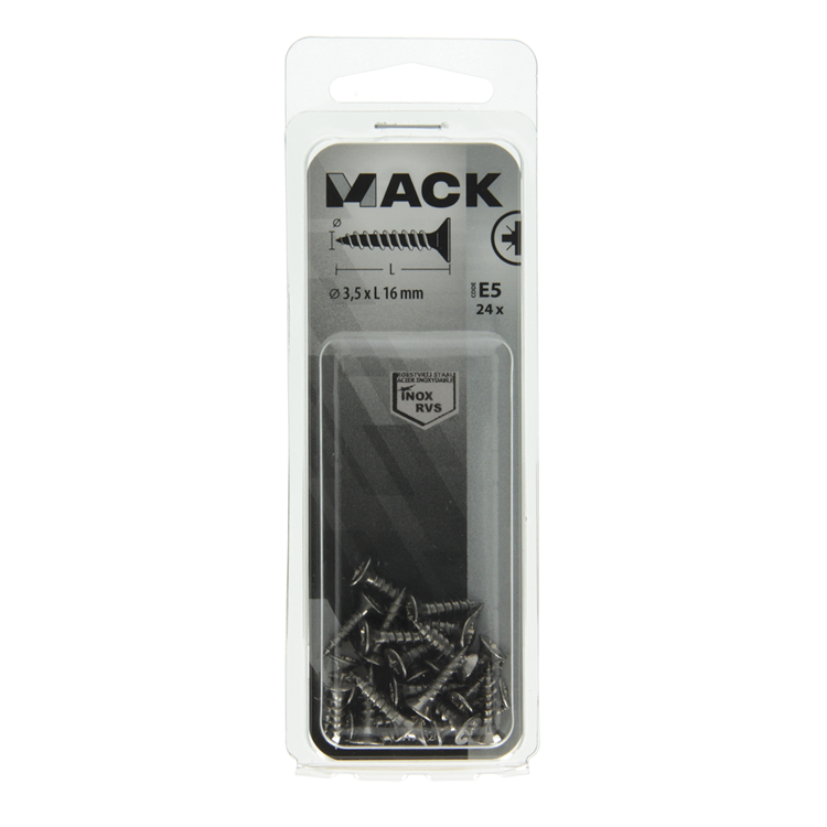 Afbeelding laden in galerijviewer, Mack 1019732 - spaanplaatschroef vz kop rvs 24 st 3,5 x 16 mm | 10 stuks