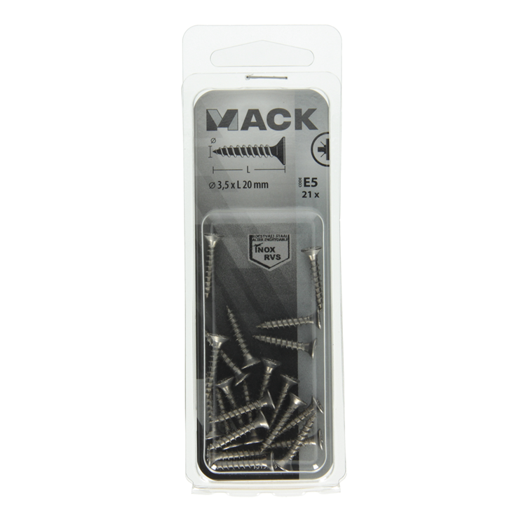 Afbeelding laden in galerijviewer, Mack 1019733 - spaanplaatschroef vz kop rvs 21 st 3,5 x 20 mm | 10 stuks