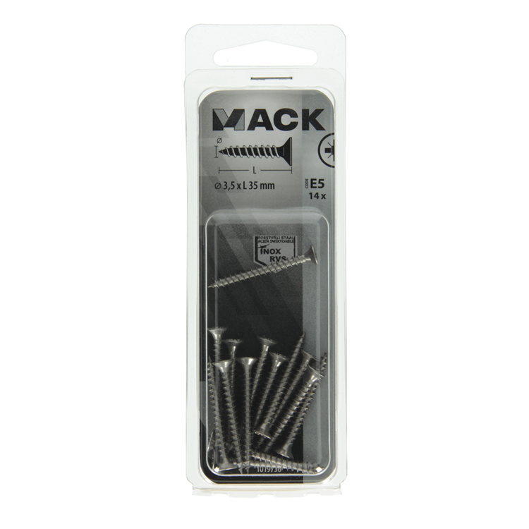 Afbeelding laden in galerijviewer, Mack 1019736 - spaanplaatschroef vz kop rvs 14 st 3,5 x 35 mm | 10 stuks