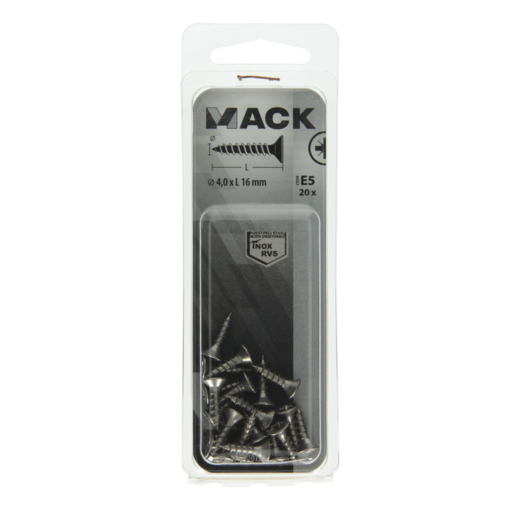 Afbeelding laden in galerijviewer, Mack 1019738 - spaanplaatschroef vz kop rvs 20 st 4,0 x 16 mm | 10 stuks