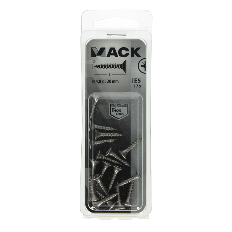 Afbeelding laden in galerijviewer, Mack 1019739 - spaanplaatschroef vz kop rvs 17 st 4,0 x 20 mm | 10 stuks