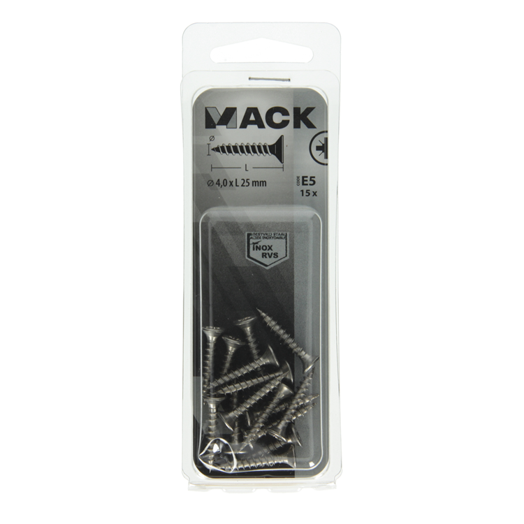 Afbeelding laden in galerijviewer, Mack 1019740 - spaanplaatschroef vz kop rvs 15 st 4,0 x 25 mm | 10 stuks