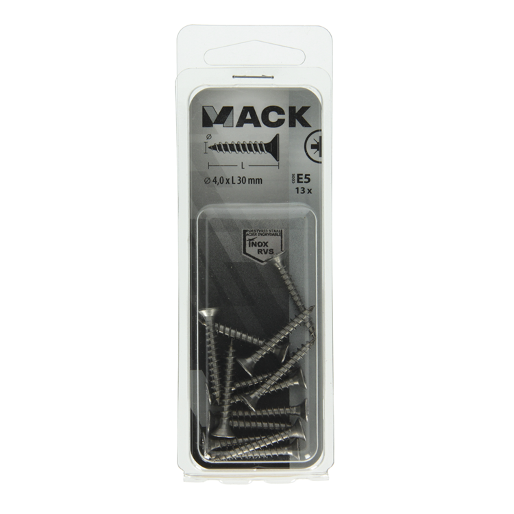 Afbeelding laden in galerijviewer, Mack 1019741 - spaanplaatschroef vz kop rvs 13 st 4,0 x 30 mm | 10 stuks