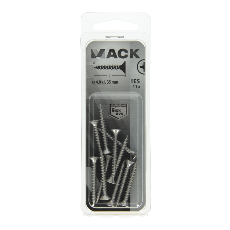Afbeelding laden in galerijviewer, Mack 1019742 - spaanplaatschroef vz kop rvs 11 st 4,0 x 35 mm | 10 stuks