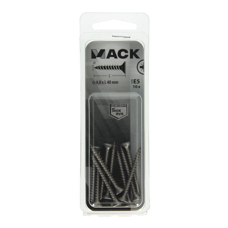 Afbeelding laden in galerijviewer, Mack 1019743 - spaanplaatschroef vz kop rvs 10 st 4,0 x 40 mm | 10 stuks