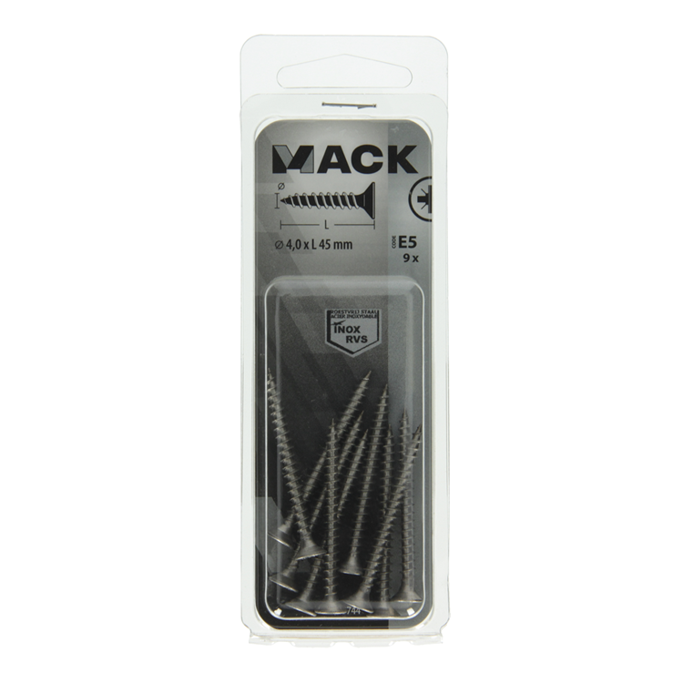 Afbeelding laden in galerijviewer, Mack 1019744 - spaanplaatschroef vz kop rvs 9 st 4,0 x 45 mm | 10 stuks