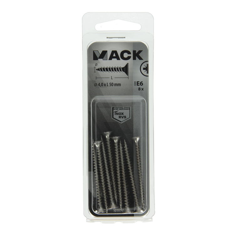Afbeelding laden in galerijviewer, Mack 1019745 - spaanplaatschroef vz kop rvs 8 st 4,0 x 50 mm | 10 stuks