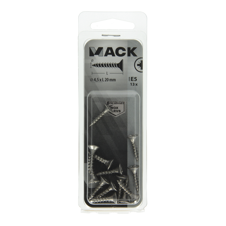 Afbeelding laden in galerijviewer, Mack 1019746 - spaanplaatschroef vz kop rvs 13 st 4,5 x 20 mm | 10 stuks