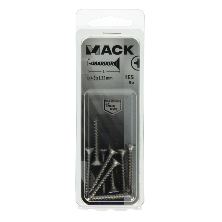 Afbeelding laden in galerijviewer, Mack 1019749 - spaanplaatschroef vz kop rvs 9 st 4,5 x 35 mm | 10 stuks