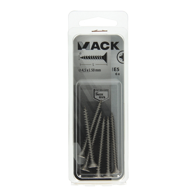 Afbeelding laden in galerijviewer, Mack 1019752 - spaanplaatschroef vz kop rvs 6 st 4,5 x 50 mm | 10 stuks