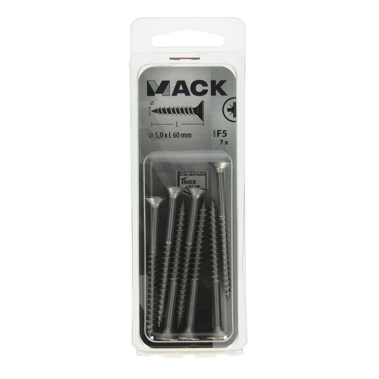 Afbeelding laden in galerijviewer, Mack 1019756 - spaanplaatschroef vz kop rvs 7 st 5,0 x 60 mm | 10 stuks