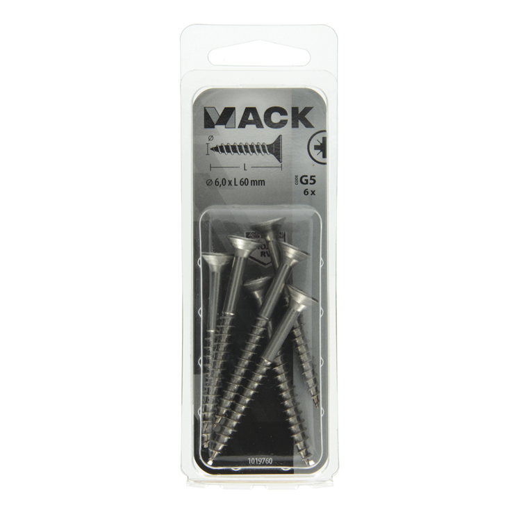 Afbeelding laden in galerijviewer, Mack 1019760 - spaanplaatschroef vz kop rvs 6 st 6,0 x 60 mm | 10 stuks