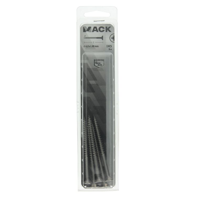 Afbeelding laden in galerijviewer, Mack 1019761 - spaanplaatschroef vz kop rvs 5 st 6,0 x 80 mm | 5 stuks
