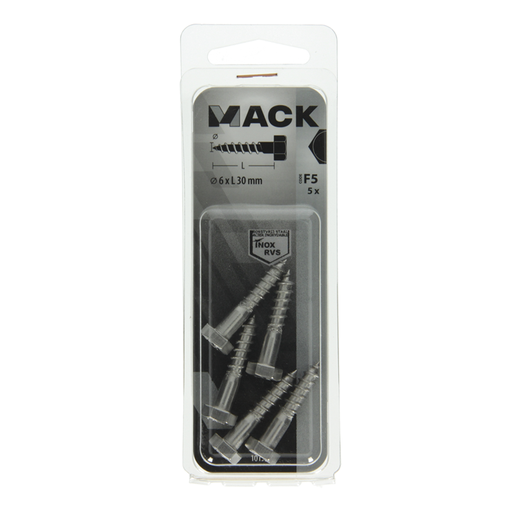 Afbeelding laden in galerijviewer, Mack 1019763 - houtdraadbout roestvrijstaal 5 st 6 x 30 mm | 10 stuks