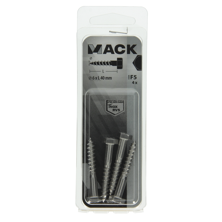 Cargue la imagen en el visor de la galería, Mack 1019764 - houtdraadbout roestvrijstaal 4 st 6 x 40 mm | 10 stuks
