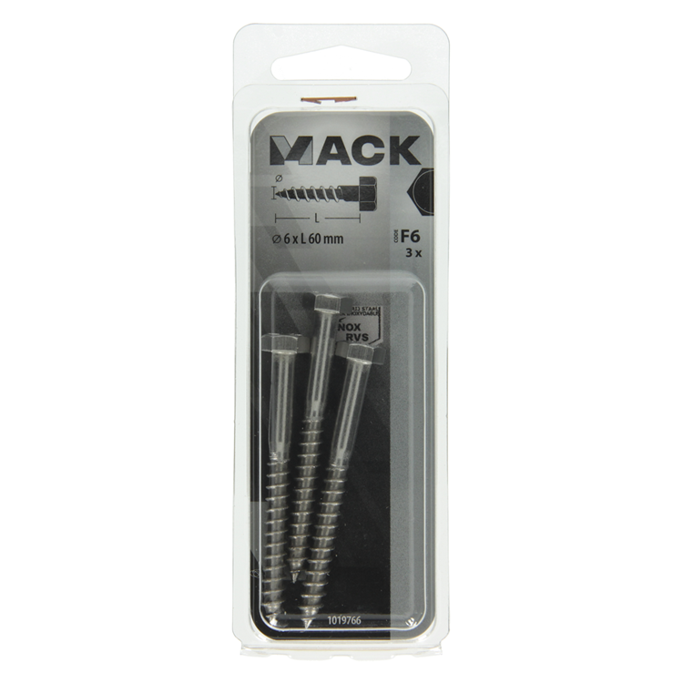 Afbeelding laden in galerijviewer, Mack 1019766 - houtdraadbout roestvrijstaal 3 st 6 x 60 mm | 10 stuks