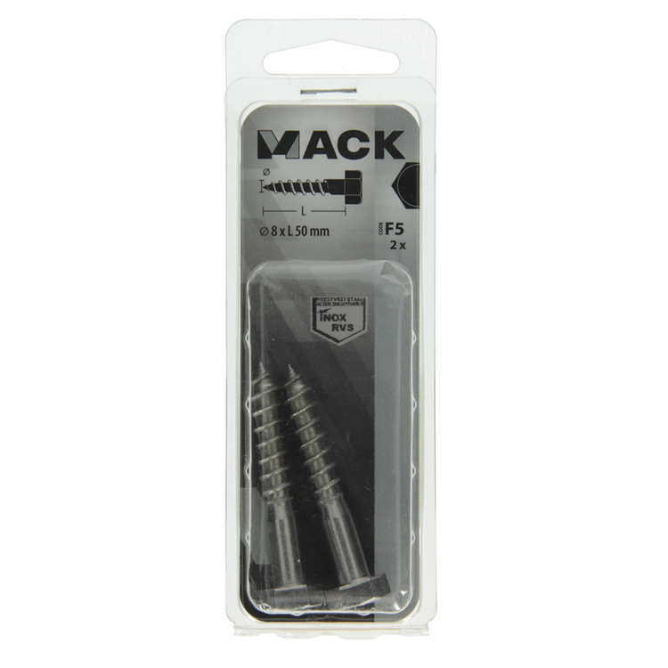 Afbeelding laden in galerijviewer, Mack 1019768 - houtdraadbout roestvrijstaal 2 st 8 x 50 mm | 10 stuks