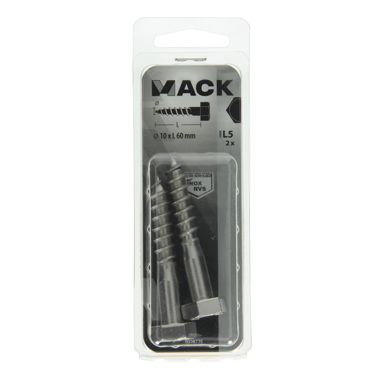 Afbeelding laden in galerijviewer, Mack 1019775 - houtdraadbout roestvrijstaal 2st 10 x 60 mm | 10 stuks