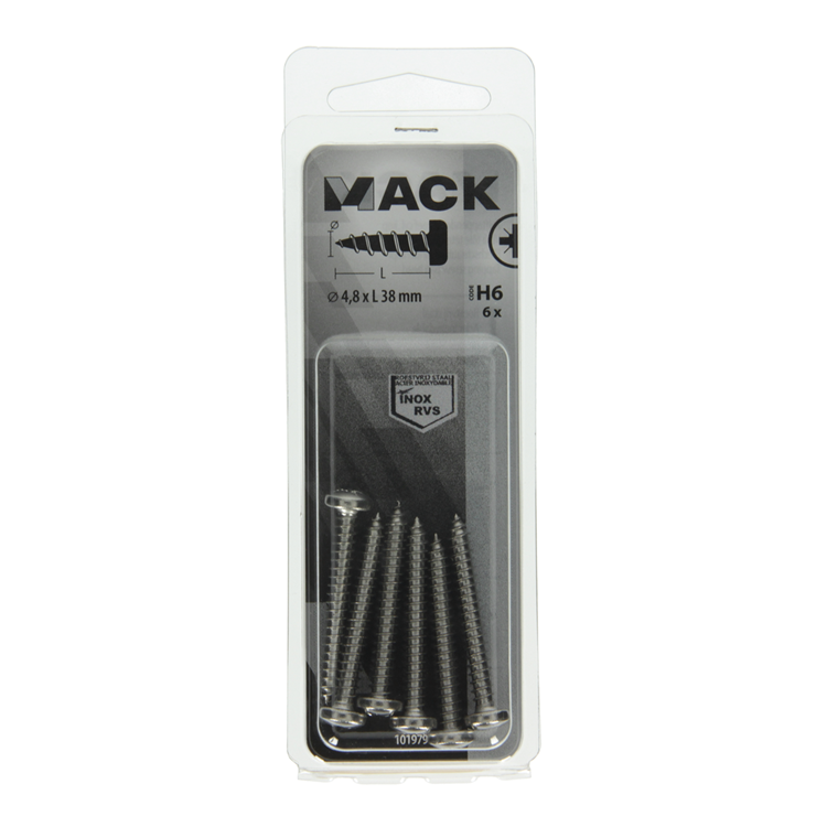 Afbeelding laden in galerijviewer, Mack 1019796 - zelftappende schroef cyl.kop a2 6 st 4,8 x 38 mm | 10 stuks