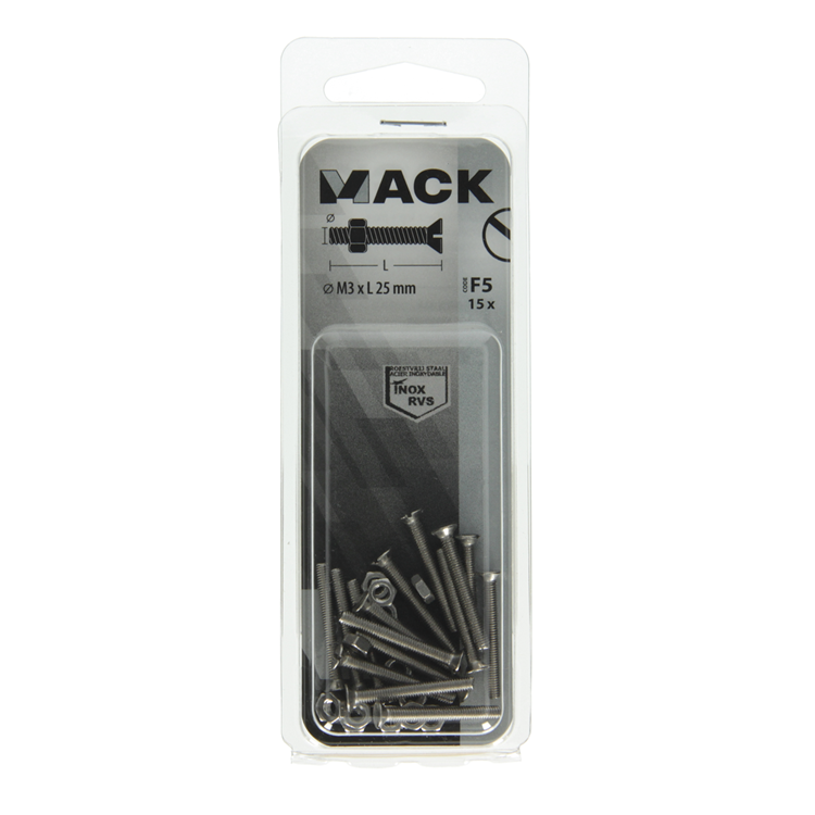 Afbeelding laden in galerijviewer, Mack 1019803 - metaalschroef verz. kop + moer rvs 15 st m3x25 | 10 stuks