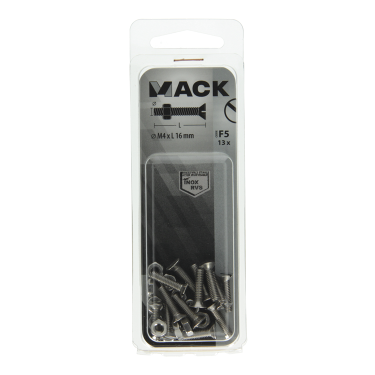 Afbeelding laden in galerijviewer, Mack 1019805 - metaalschroef verz. kop + moer rvs 13 st m4x16 | 10 stuks
