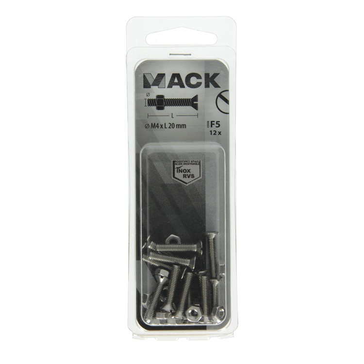 Afbeelding laden in galerijviewer, Mack 1019806 - metaalschroef verz. kop + moer rvs 12 st m4x20 | 10 stuks
