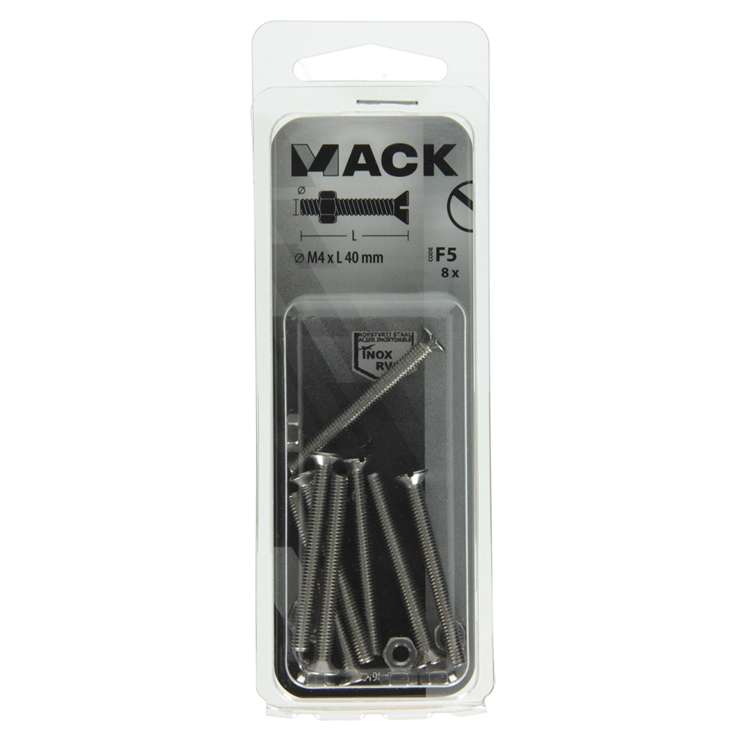 Afbeelding laden in galerijviewer, Mack 1019808 - metaalschroef verz. kop + moer rvs 8 st m4x40 | 10 stuks