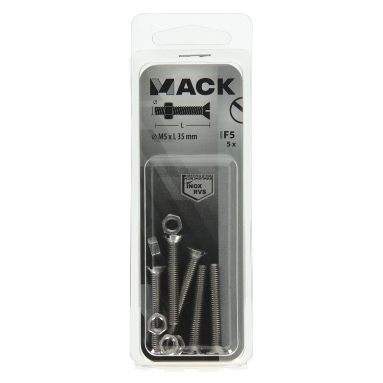 Afbeelding laden in galerijviewer, Mack 1019812 - metaalschroef verz. kop + moer rvs 5 st m5x35 | 10 stuks