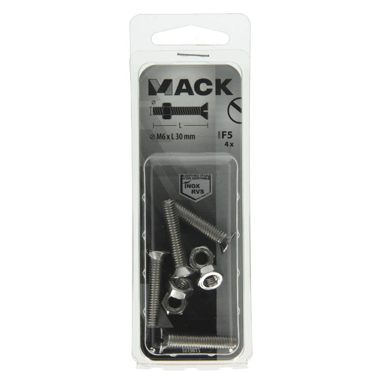 Afbeelding laden in galerijviewer, Mack 1019815 - metaalschroef verz. kop + moer rvs 4 st m6x30 | 10 stuks