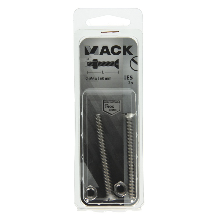 Chargez l'image dans la visionneuse de la galerie, Mack 1019817 - metaalschroef verz. kop + moer rvs 2 st m6x60 | 10 stuks