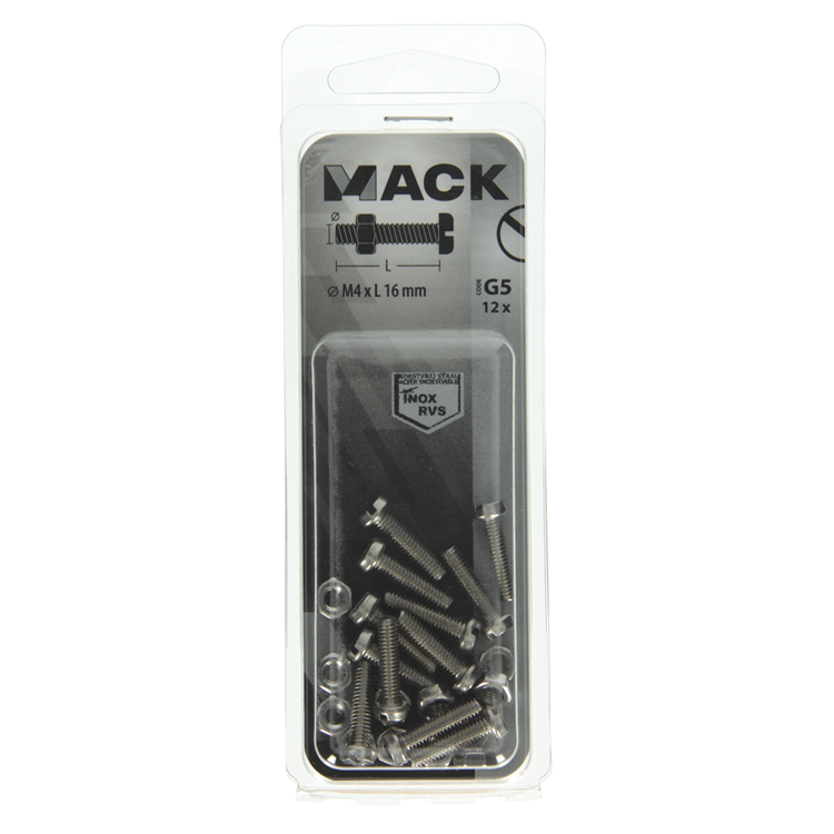 Afbeelding laden in galerijviewer, Mack 1019819 - metaalschroef cyl. kop + moer rvs 12 st m4x16 | 10 stuks
