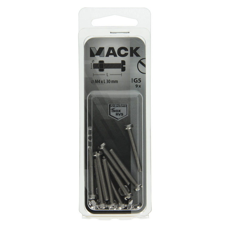 Afbeelding laden in galerijviewer, Mack 1019821 - metaalschroef cyl. kop + moer rvs 9 st m4x30 | 10 stuks