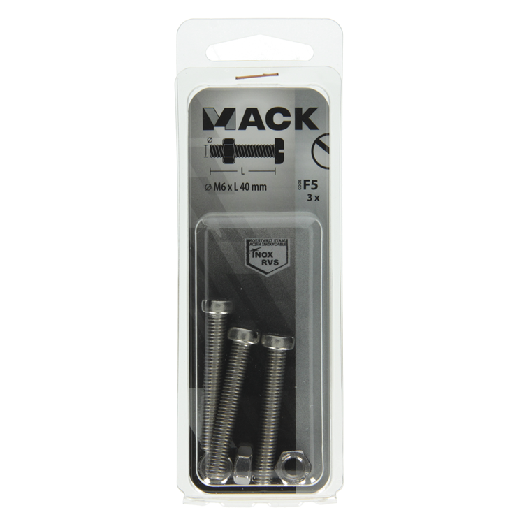 Afbeelding laden in galerijviewer, Mack 1019831 - metaalschroef cyl. kop + moer rvs 3 st m6x40 | 10 stuks